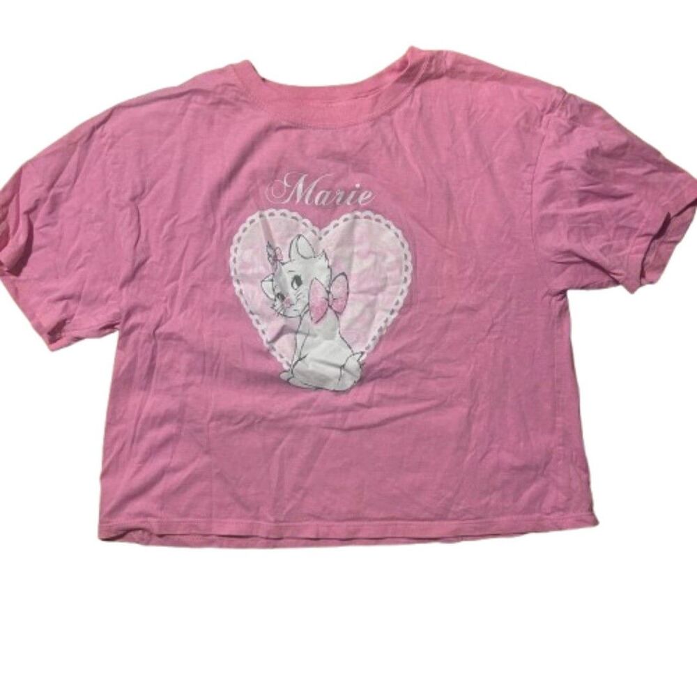 Marie Aristocats Y2K Heart Graphic Pink Cropped Tee